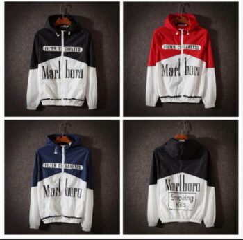 Marlboro-Style Windbreaker Jacket with Hood – Unisex
