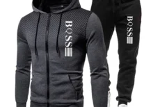 Fashion Print Tracksuit for Men Zipper Hooded Sweatshirt and Sweatpants Two Pieces Suits Male Casual Fitness Jogging Sports Sets