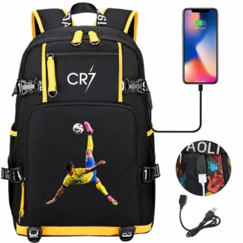 Football Star Cr7 USB Teenagers Student Schoolbag Women Men Laptop Travel Sport Backpack Girl Boys Kids Back To School Book Bags