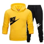 New men's casual fitness and running sportswear for autumn and winter, fashionable printed loose hooded pullover + long pants se